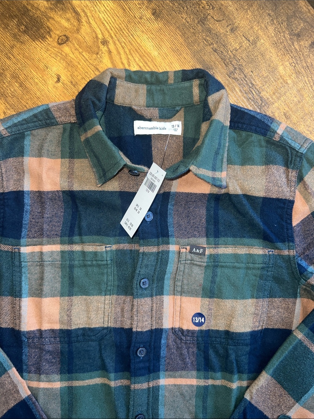 Abercrombie & Fitch Green Blue and Tan Plaid Button-Down Shirt